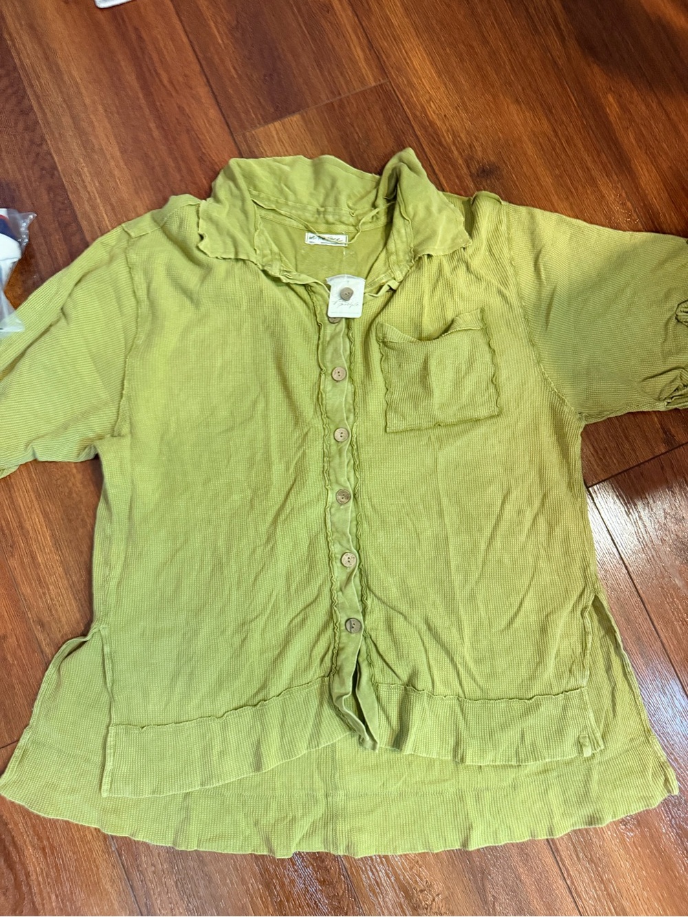 We the free Coastline Shirting Top Button Front Green Top Size Small NWT